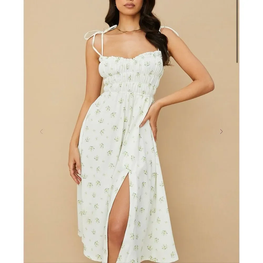 House of CB size M Cristabel ivory floral shirred midi dress - EUC - Picture 9 of 9